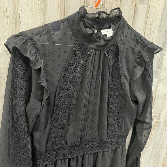 Topshop Black High Neck Gothic Regency Maxi Dress Whimysgoth Addams Lace 8 - Picture 2 of 9